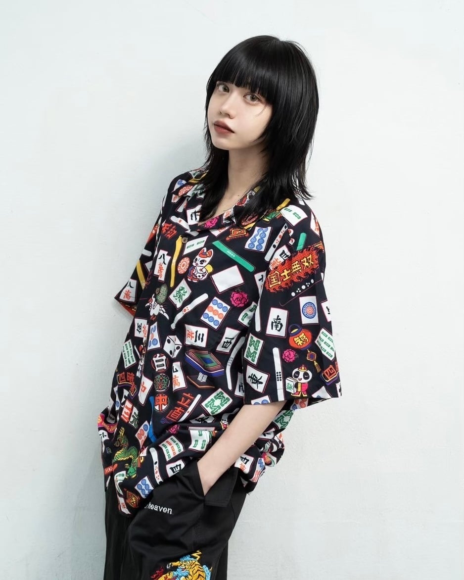 中村杏子コラボ麻雀総柄シャツ/black | チュウカタベタイ