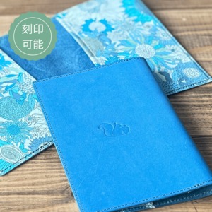 ブックカバー おしゃれ かわいい フリーサイズ 手帳カバー 革 文庫本 新書 B6判 46判 A5判 ブルー リバティ ギフト