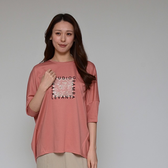 【拘りのロゴデザイン】  シルケット綿・コクーンTシャツ ‐ LER-2641 ダスティーピンク ‐