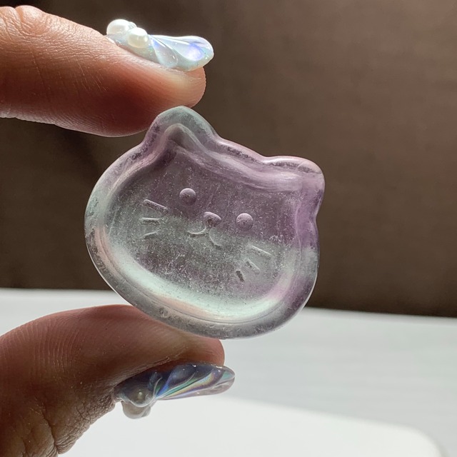 13.可愛い猫顔☆フローライト猫皿