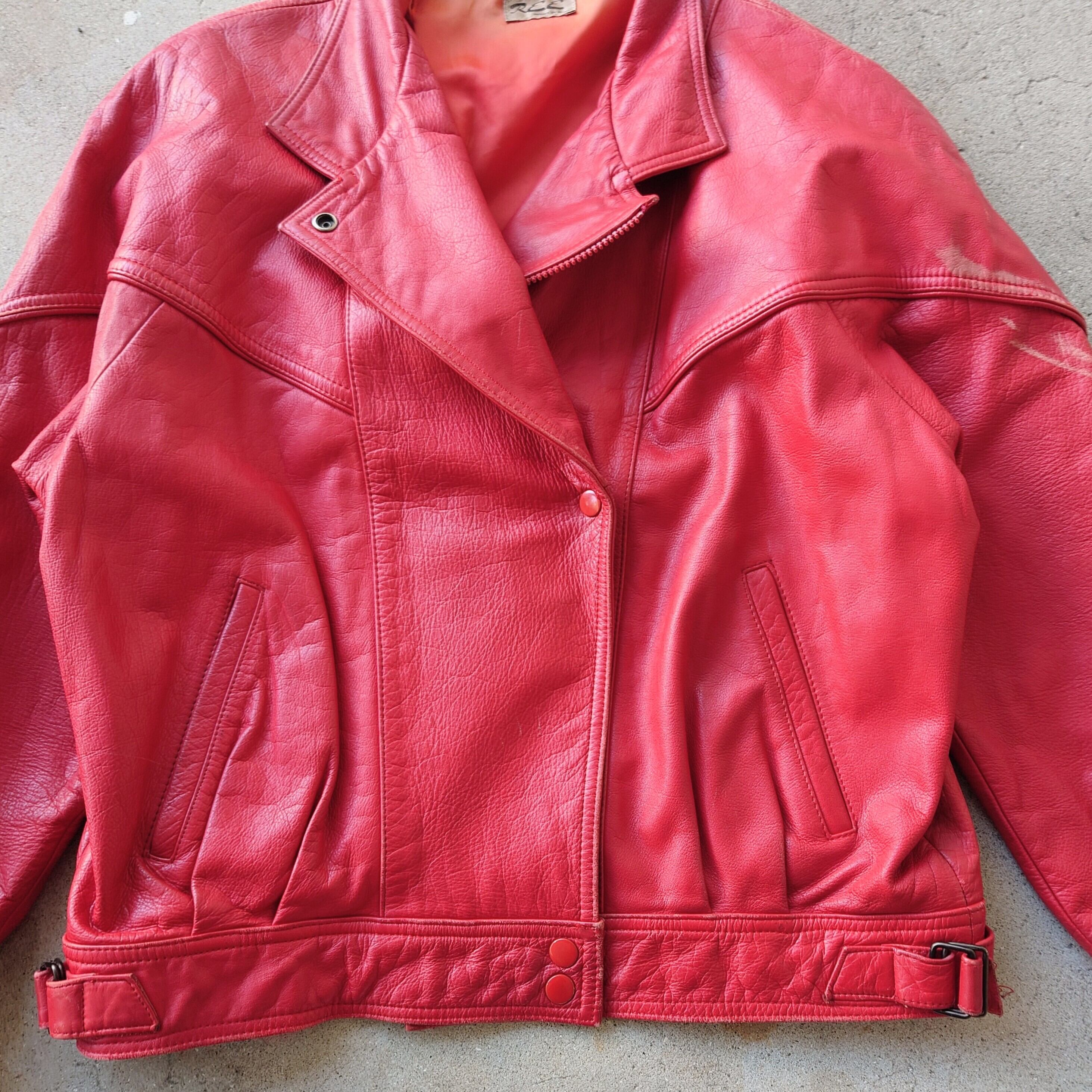 ALA Semi-Double Riders Jacket RED USED加工 REE- LEATHER DOUBLE RIDERS JKT RED | eeff.