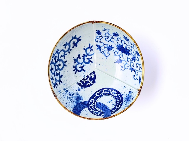 有田焼　福泉窯　染付絵変り　三方つなぎ5.5寸鉢　