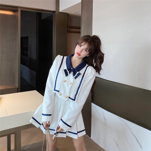 スクール風デザインセットアップ ツーピース スカート プリーツ ミニ丈 セーラ ガーリー 長袖 ショート丈 学生服風 カジュアル 可愛い おしゃれ オルチャン 大人 デート お出かけ 女子会 旅行 レディース 韓国 韓国ファッション 秋 冬 ブルー ホワイト 代 30代 40代 スクール風デザインセットアップ ツーピース スカート プリーツ ミニ丈 セーラ ガーリー 長袖 ショート丈 学生服風 カジュアル 可愛い おしゃれ オルチャン 大人 デート お出かけ 女子会 旅行 レディース 韓国 韓国ファッション 秋 冬 ブルー ホワイト 代 30代 40代