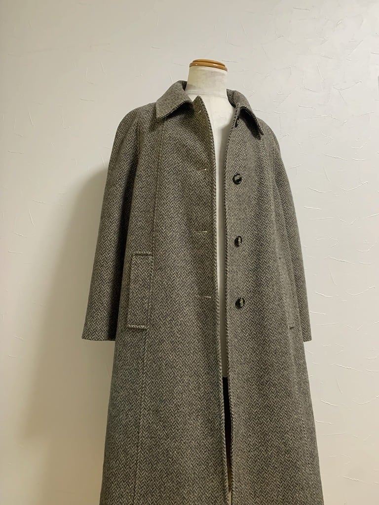 1970~80's Woven Pattern Tweed Single Long Coat