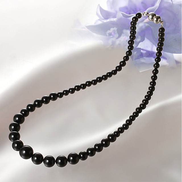 【成功の象徴】高品質 天然石 オニキス グラデーションネックレス＜オニキス認定書付き＞（6mm-12mm）