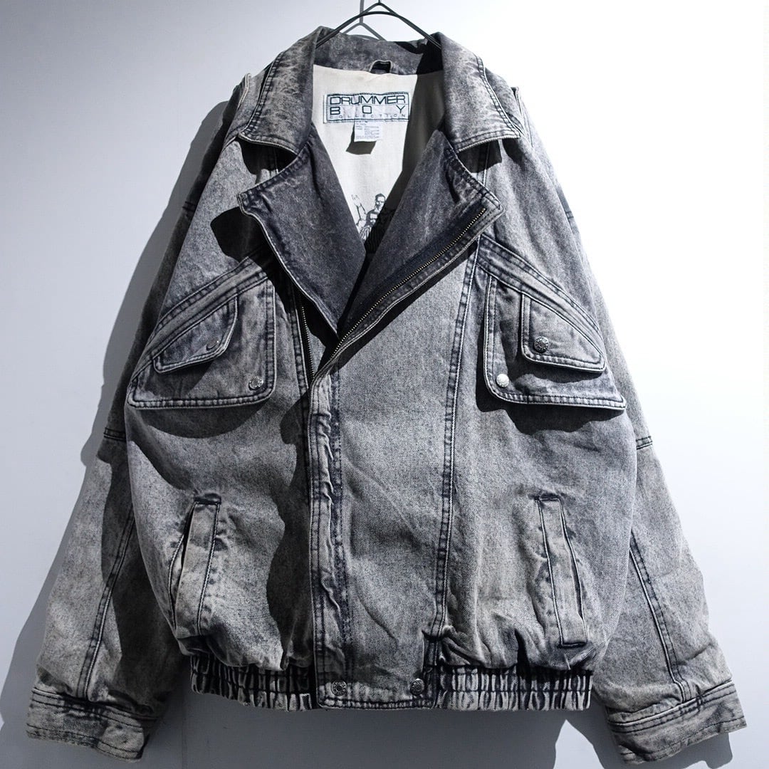 90s Black Chemical Wash Denim Asymmetrical Blouson