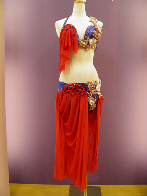 エジプト製 ベリーダンス衣装 コスチューム　オリエンタル　ブルー＆レッド