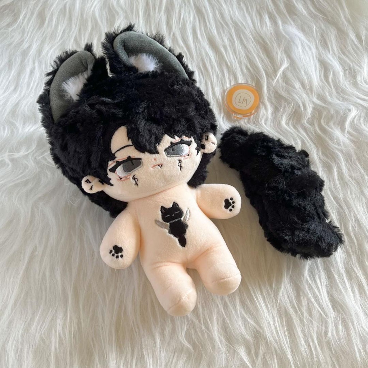 即納】本体 しっぽ スケルトン 骨 ぬいぐるみ 20CM 無属性 黒髪 耳 無 