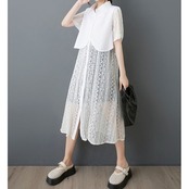 レイヤード風 シースルー シャツワンピース 30159