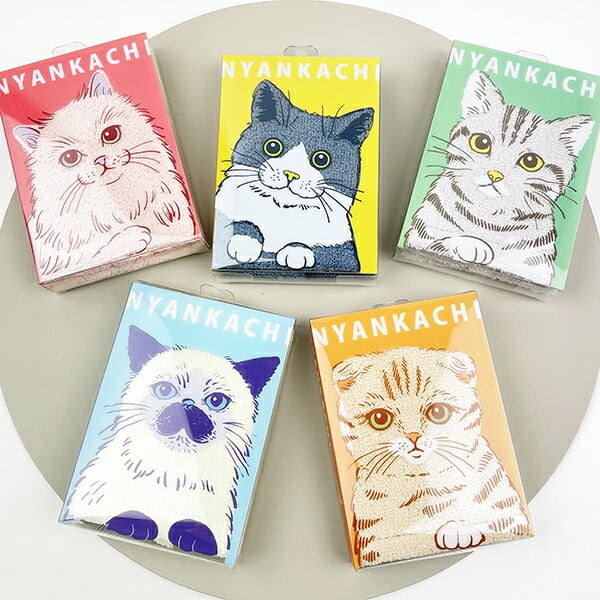 にゃんかち スコティッシュフォールド ハンカチタオル ベージュ