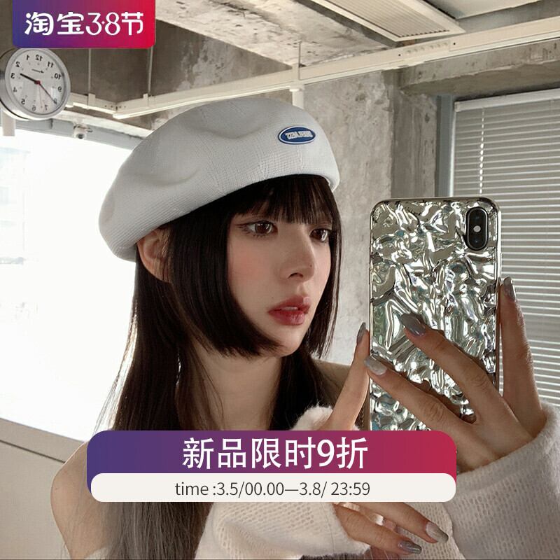 スプリングサマー薄手カラーキャップ 春物 夏物 ベレット ヘアアクセサリー ピュア ブラック・アイド・ピーズ64539820244