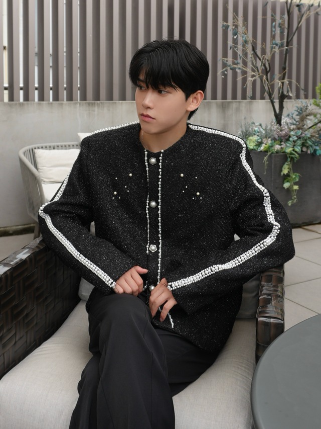 【ALUDE SELECT】Layered denim brooch jacket