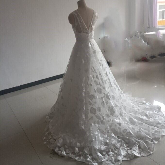 フランス風 Vネック レース ウエディングドレス 挙式/披露宴 前撮り  