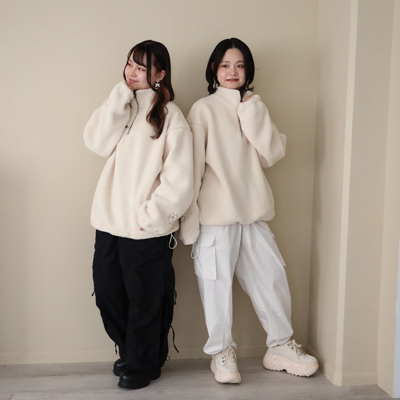 ウサクマのモコモコハーフジップ /ネイビー（MK-406） | もくもく