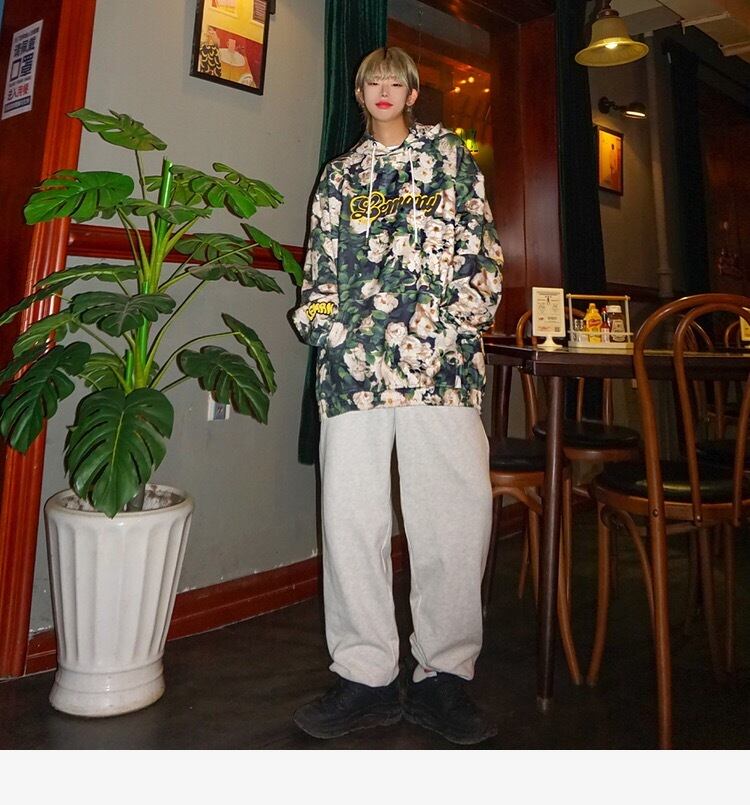 3カラー】花柄 パーカー 水色 トレーナー 花柄 オーバーサイ