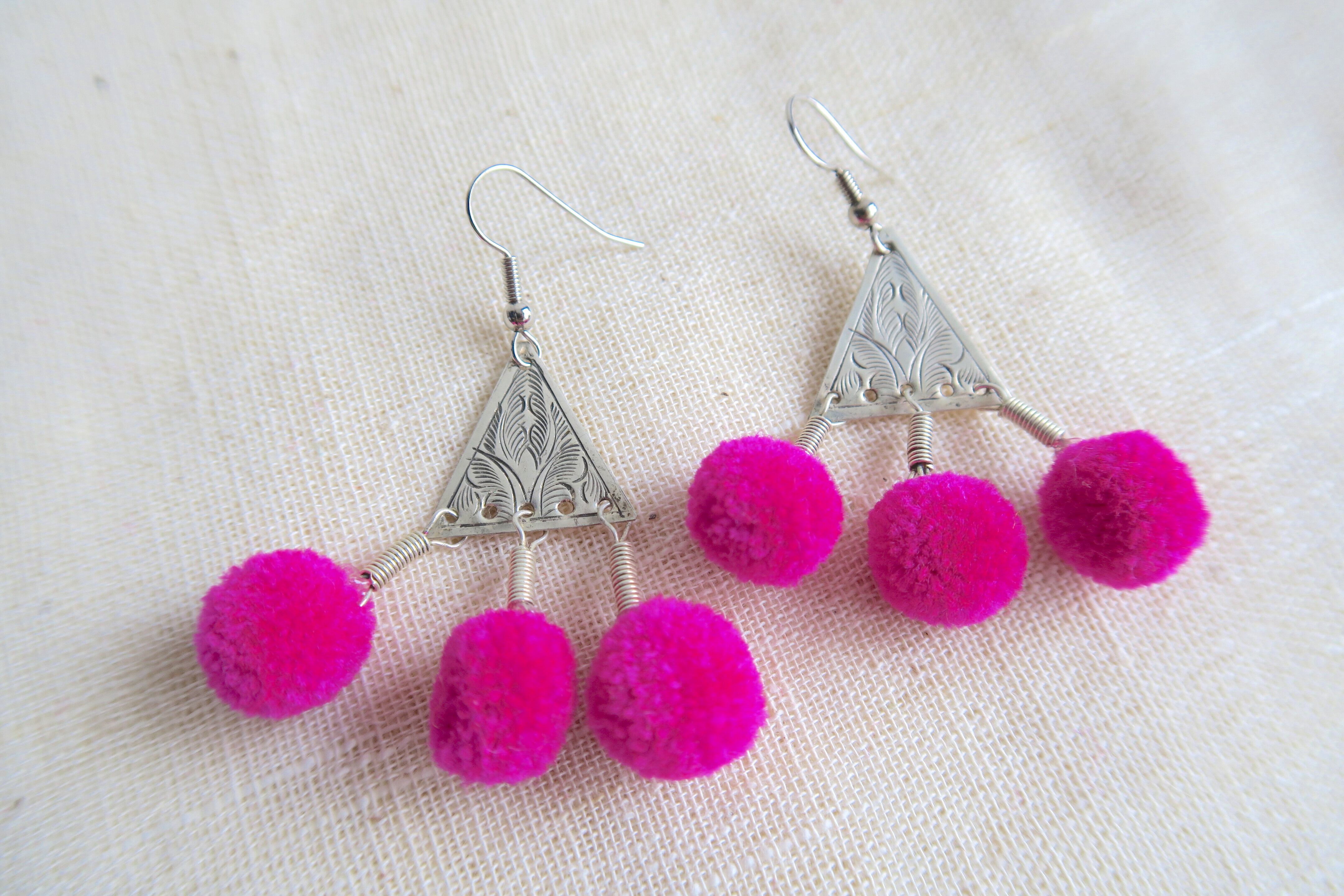 シルバー&ポンポンピアス(ピンク)