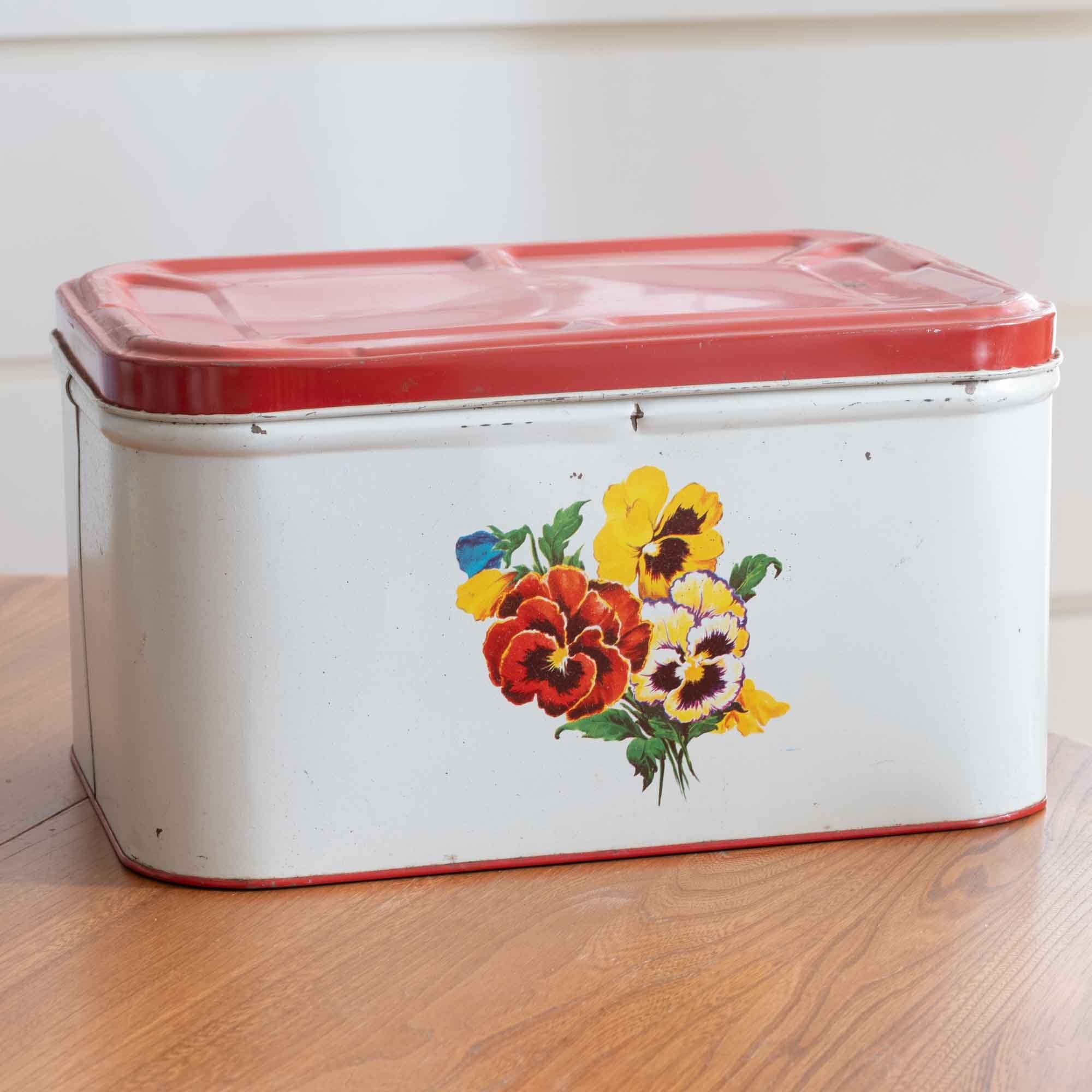 パンジー柄のブリキ缶　ブレッド缶　ブランド・メーカー名はなし　