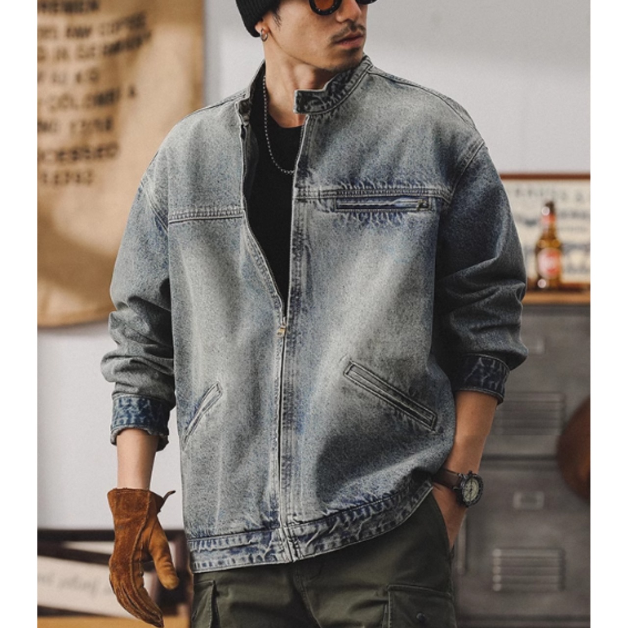 Washed zip-up denim jacket  0208 - 4