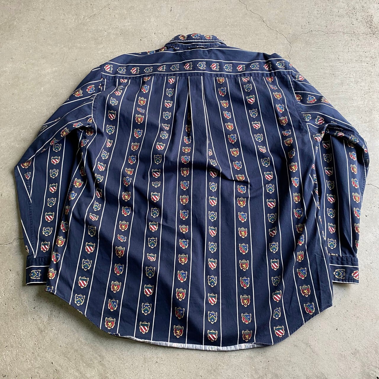 90s TOMMY HILFILGER 総柄 ストライプ 長袖BDシャツ トミー