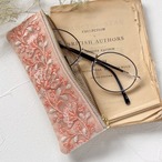 大人のためのインド刺繍リボン　スリムポーチ｜メガネポーチ / ペンケース｜CORAL