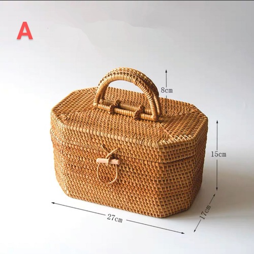 ラタン バスケット 手編み 収納ボックス 蓋付き かご 天然素材 ナチュラル インテリア 小物入れ 整理整頓 編みかご 収納かご アジアン雑貨 ボヘミアン 持ち手付き