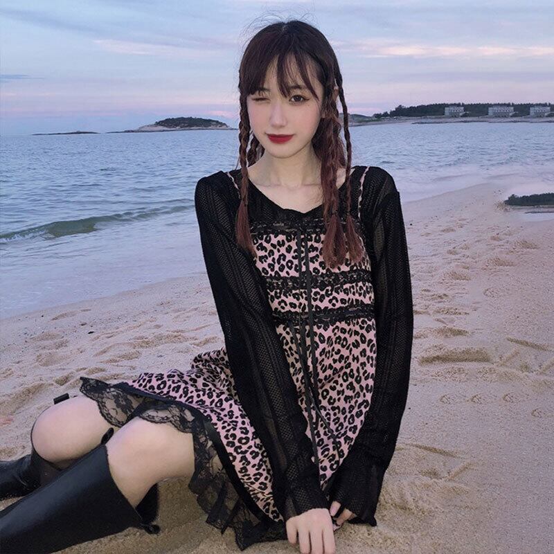 レオパードプリント柄ドレス サマーハイウェストウェストスカート 夏物 萌量不足52333590760