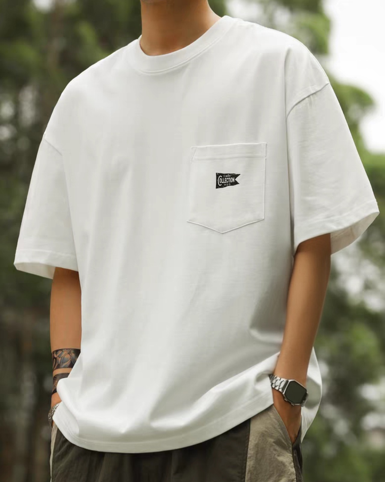 Retro Pocket Cotton T-Shirt  K0298