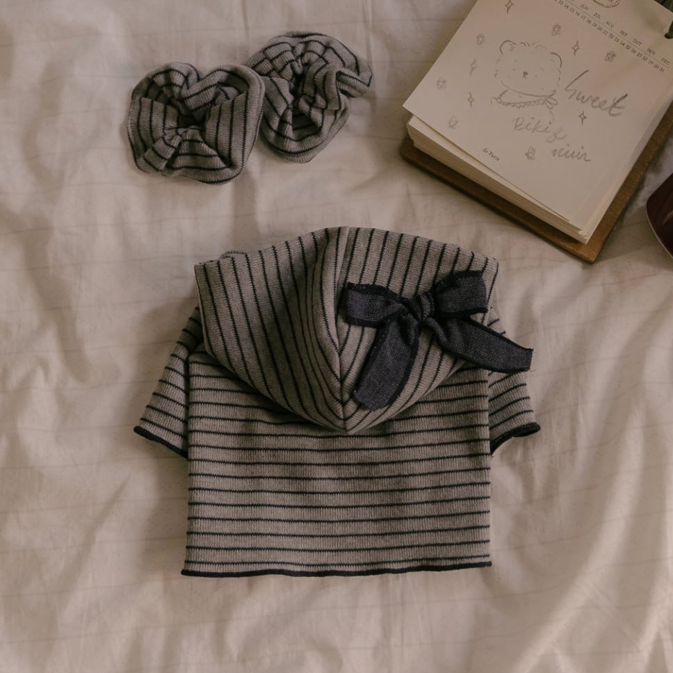 予約【kiki&nini】Bow Stripe Hoodie(Gray)