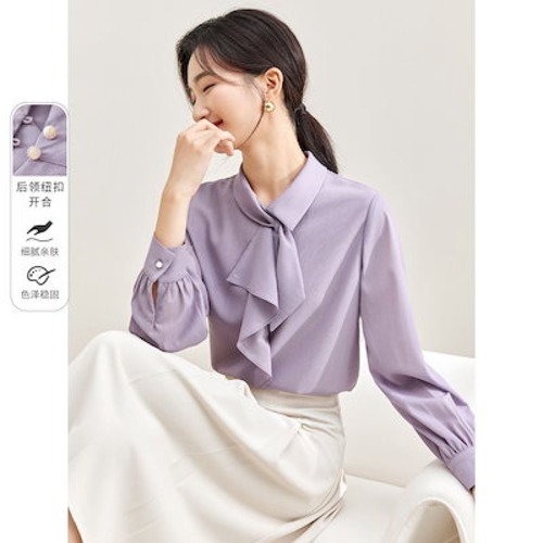 2024 春夏シャツ 通勤 リボンシフォンブラウスとの新スタイルプリーツ長袖シャツ トップスレディース ブラウス 韓国ファッション