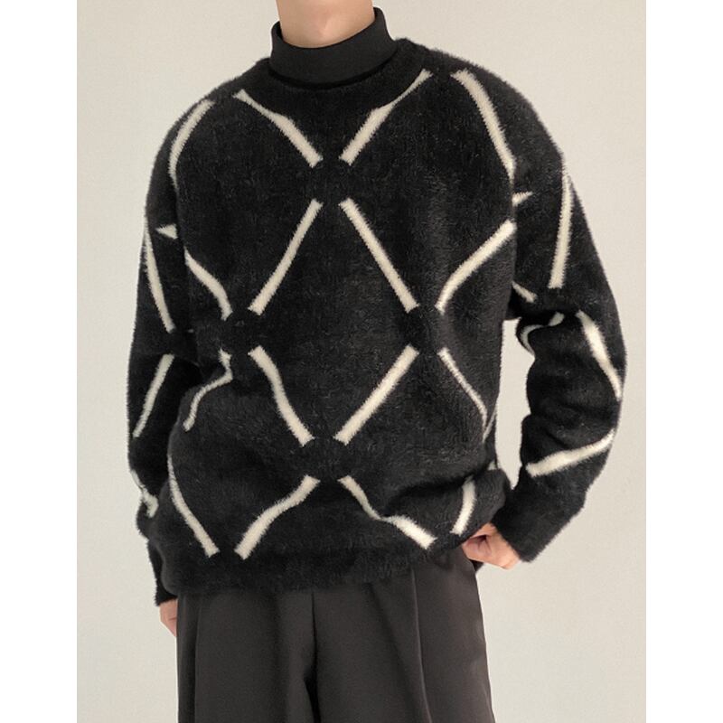 diamond pattern mohair knit sweater oversized turtleneck mr0144