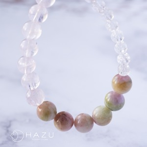 重なり合う花咲くブレス［ウォーターメロントルマリン／ローズクォーツ／クラック水晶］