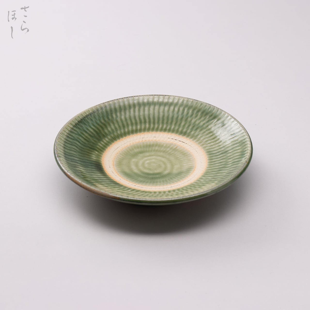小鹿田焼 小袋窯 5寸皿 地飛び鉋 うす青 直径約15.5cm 中皿 陶器 和食器 民藝