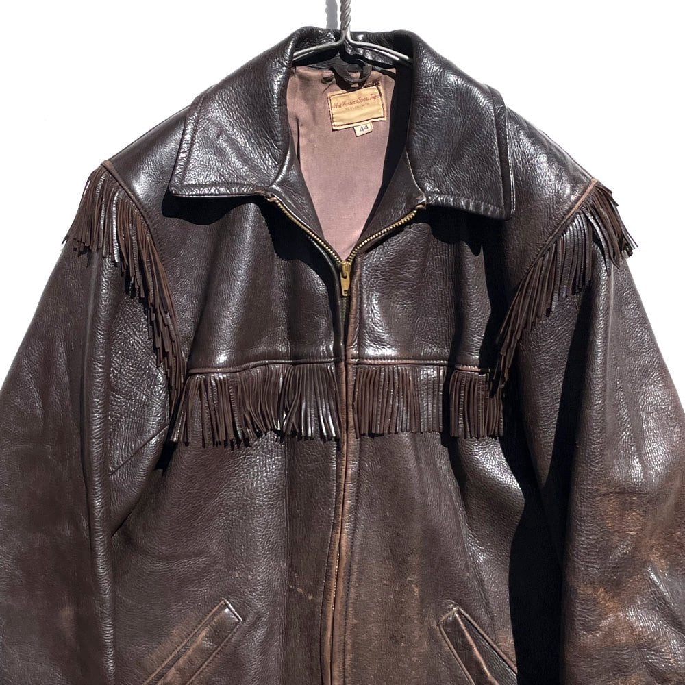 Vintage 50s Mid-Western Sport Togs Brown Leather Fringe Jacket, Sz