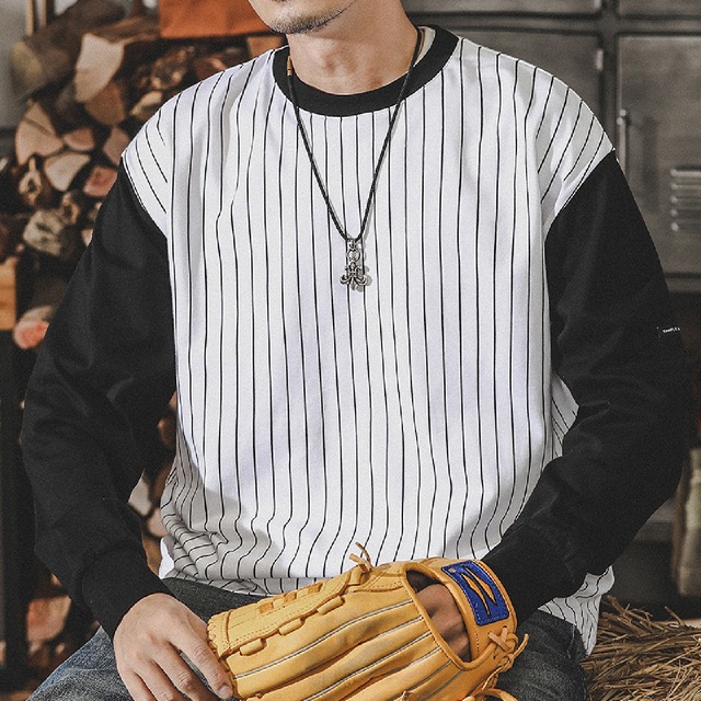 Two tone stripe retro long t shirt