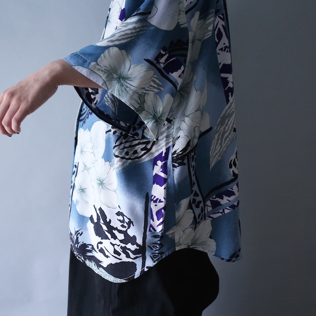 "和" motif beautiful flower art pattern over box silhouette h/s shirt