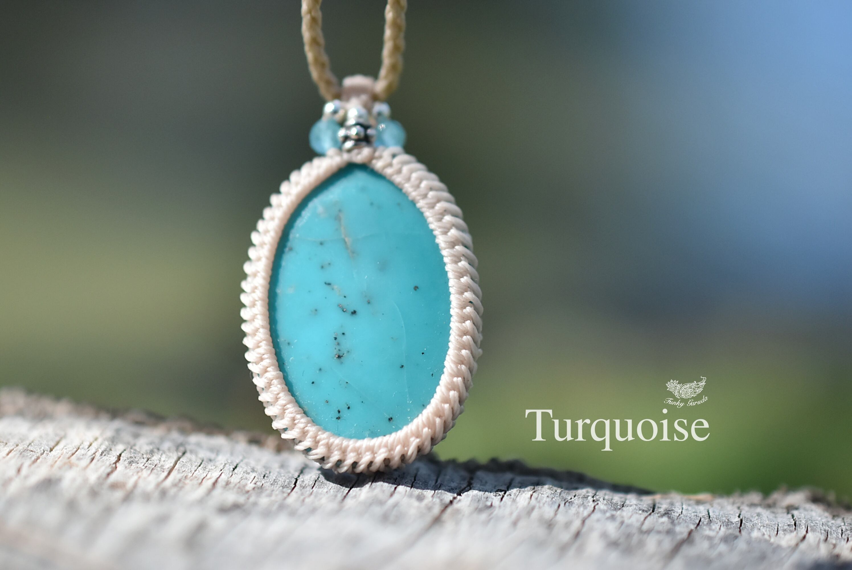 鮮やかな世界★ペルシャンターコイズ マクラメネックレス1244