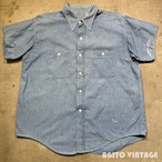 50's~60's Unknown シャンブレーワークシャツ 半袖カスタム サイドマチ無 台襟 大き目 L~XL相当 希少 ヴィンテージ BA-2562 RM2981H