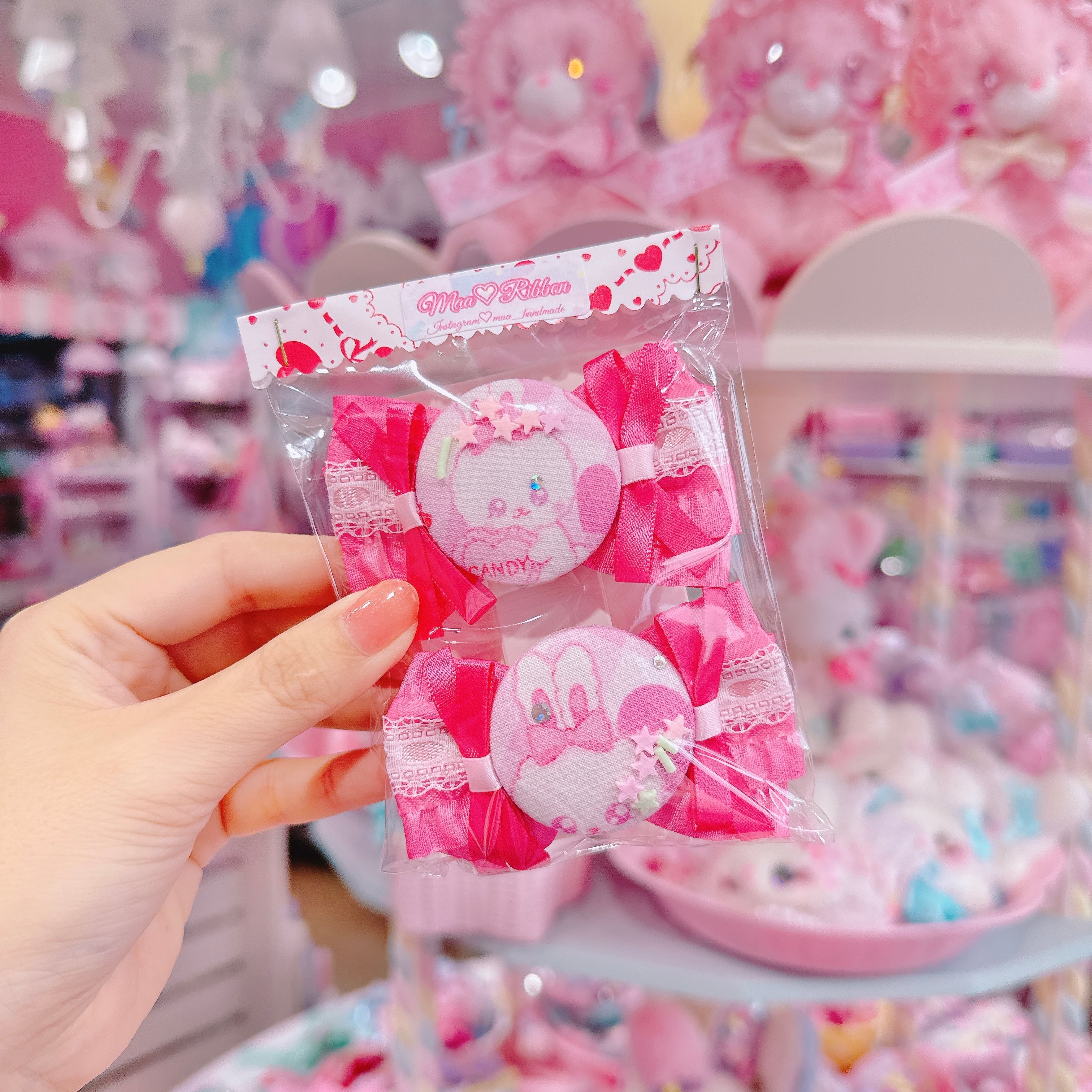 【R14】51-15くるみキャンディリボンツイードツインヘアクリップ