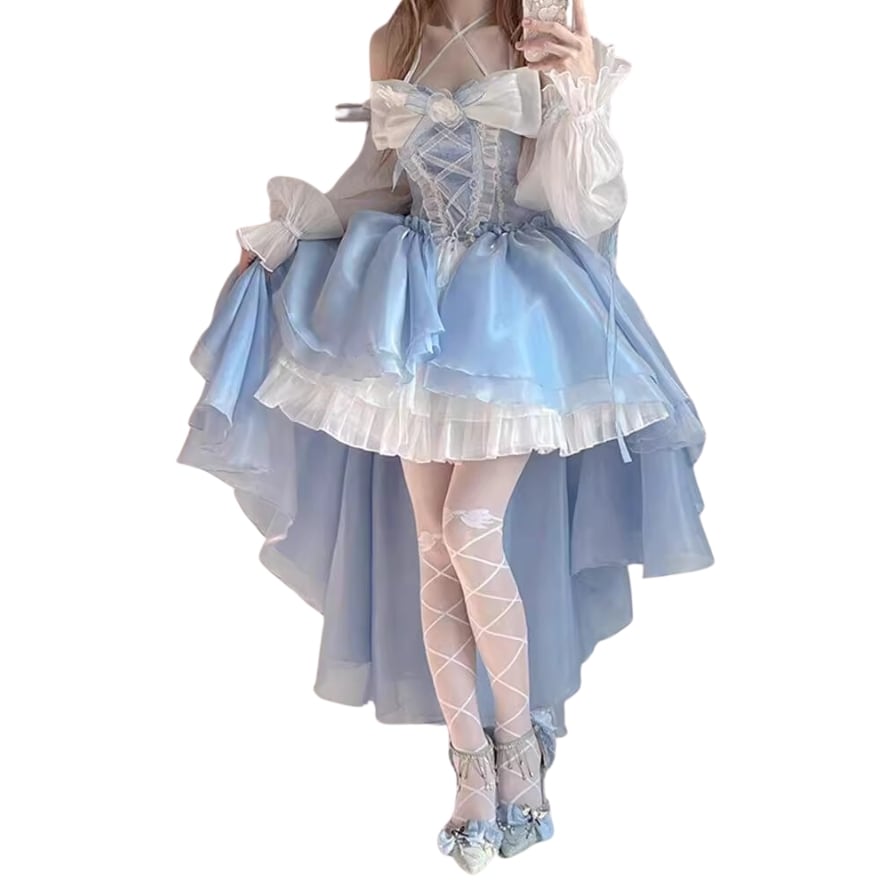 ゆめかわ ワンピース ドレス 花嫁ドレス リボン アシンメトリー ロング