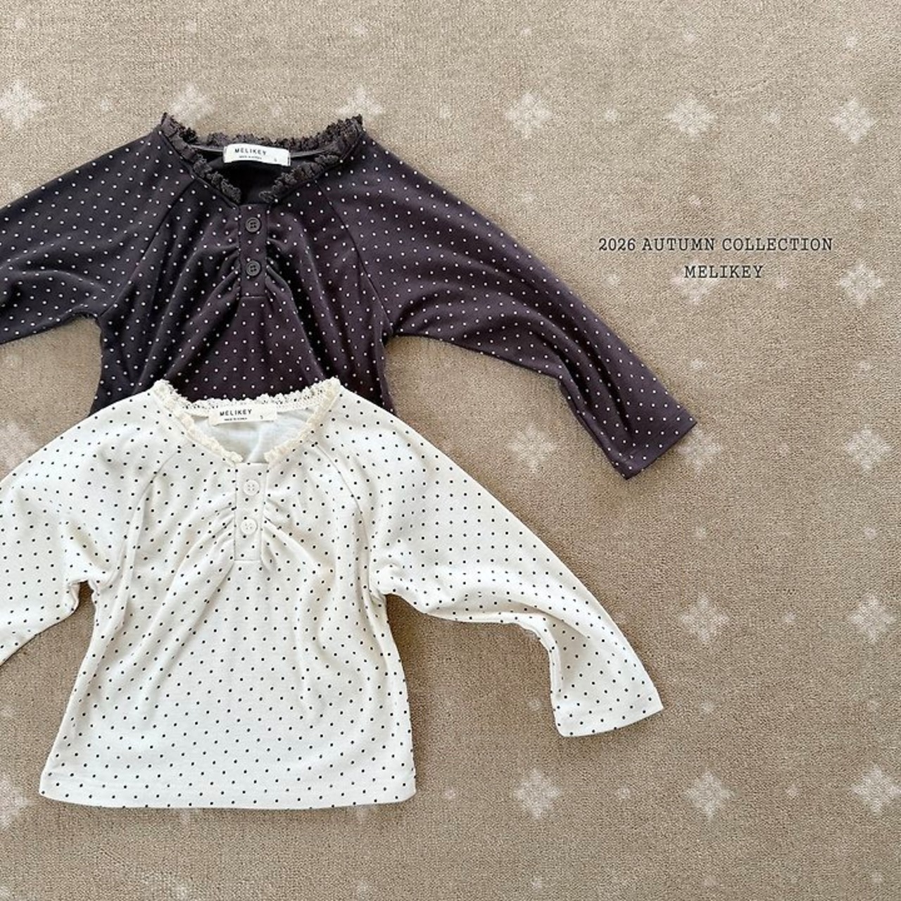 韓国子供服 / 26Autumn / 〖取寄〗Melikey /ドットシャーリングTシャツ / 女子服 *XS~JM*