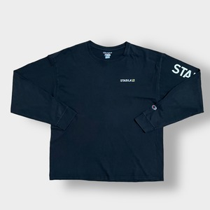 【Champion】STABILA ロンT 水平器 メーカー 企業系 ロングTシャツ 長袖Tシャツ ワンポイントロゴ 袖プリント チャンピオン X-LARGE ビッグサイズ 古着