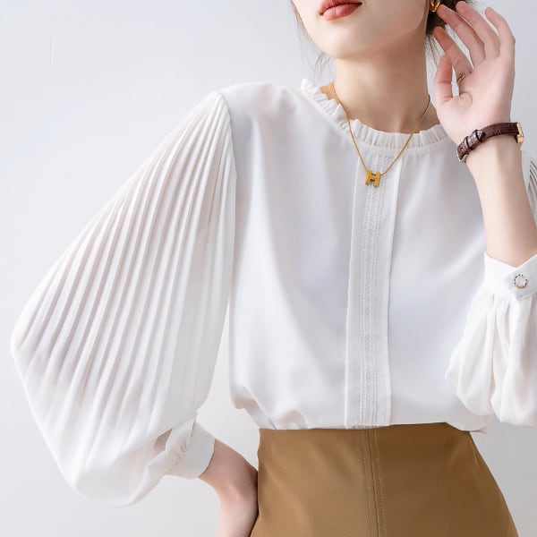 【即納・Mサイズ】プリーツスリーブブラウス A3048