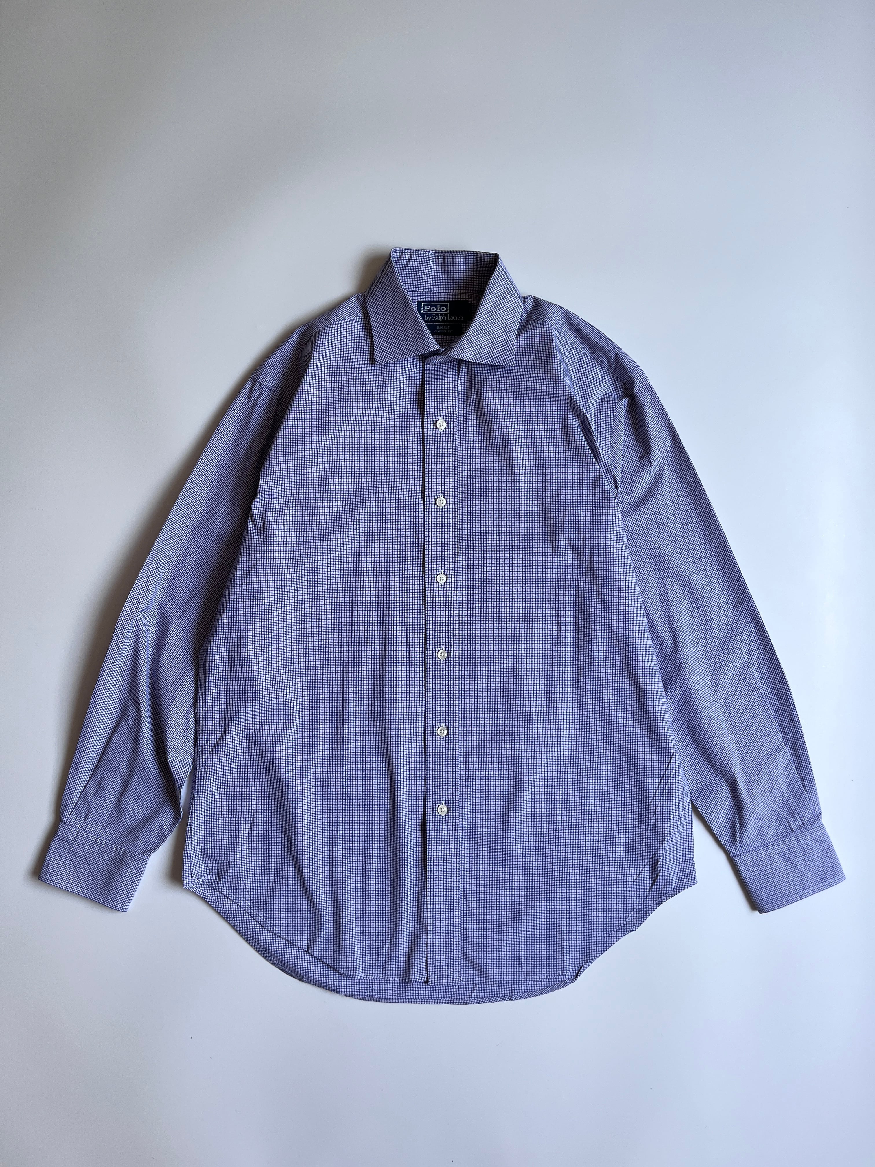 ポロバイラルフローレン Polo by Ralph Lauren ギンガムチェック ドレスシャツ レジェントカラー|パープル×ネイビー×ホワイト|15.5|古着 中国製 1990-2000年代