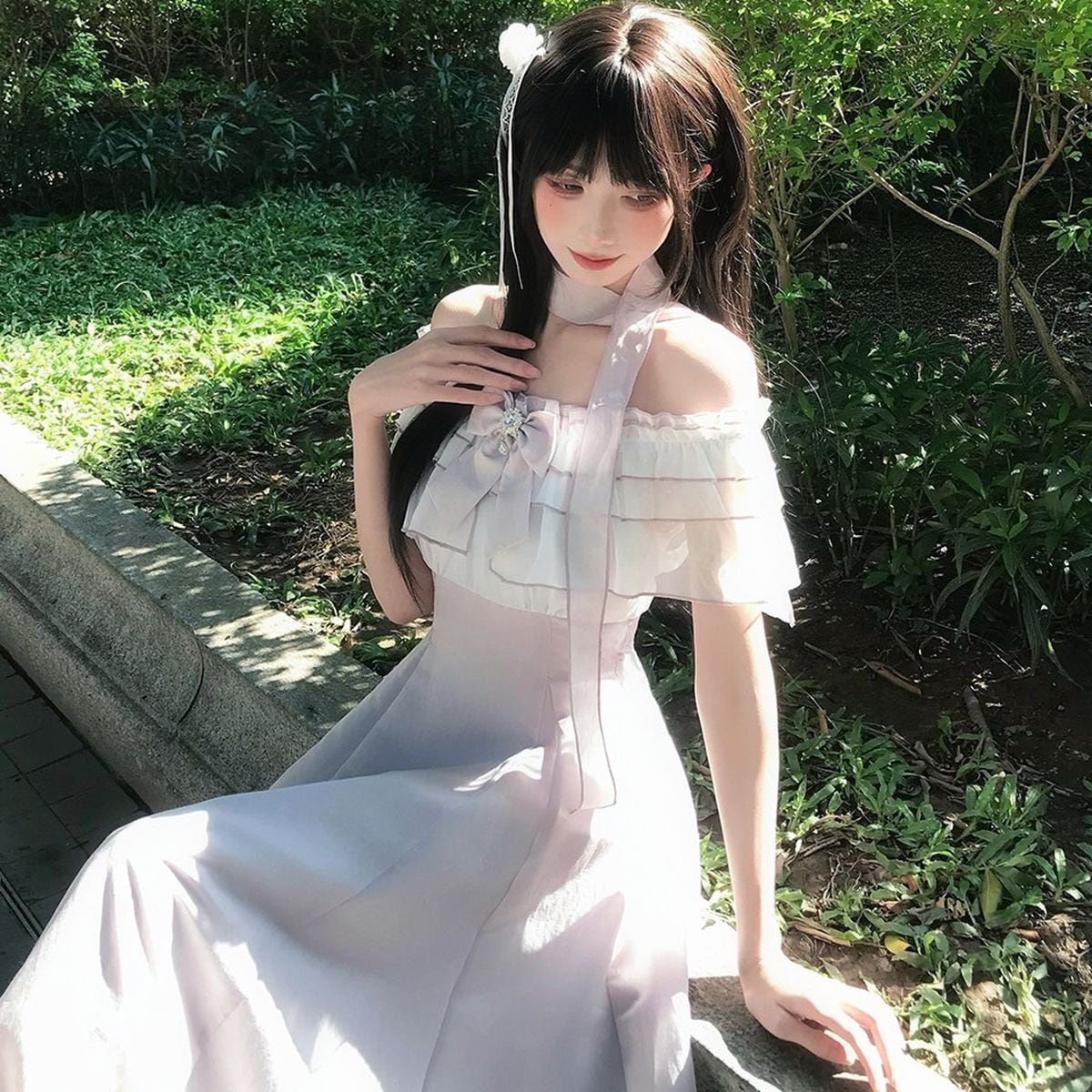 月白の儚花・フリルロングワンピース | Maiden's Rêve