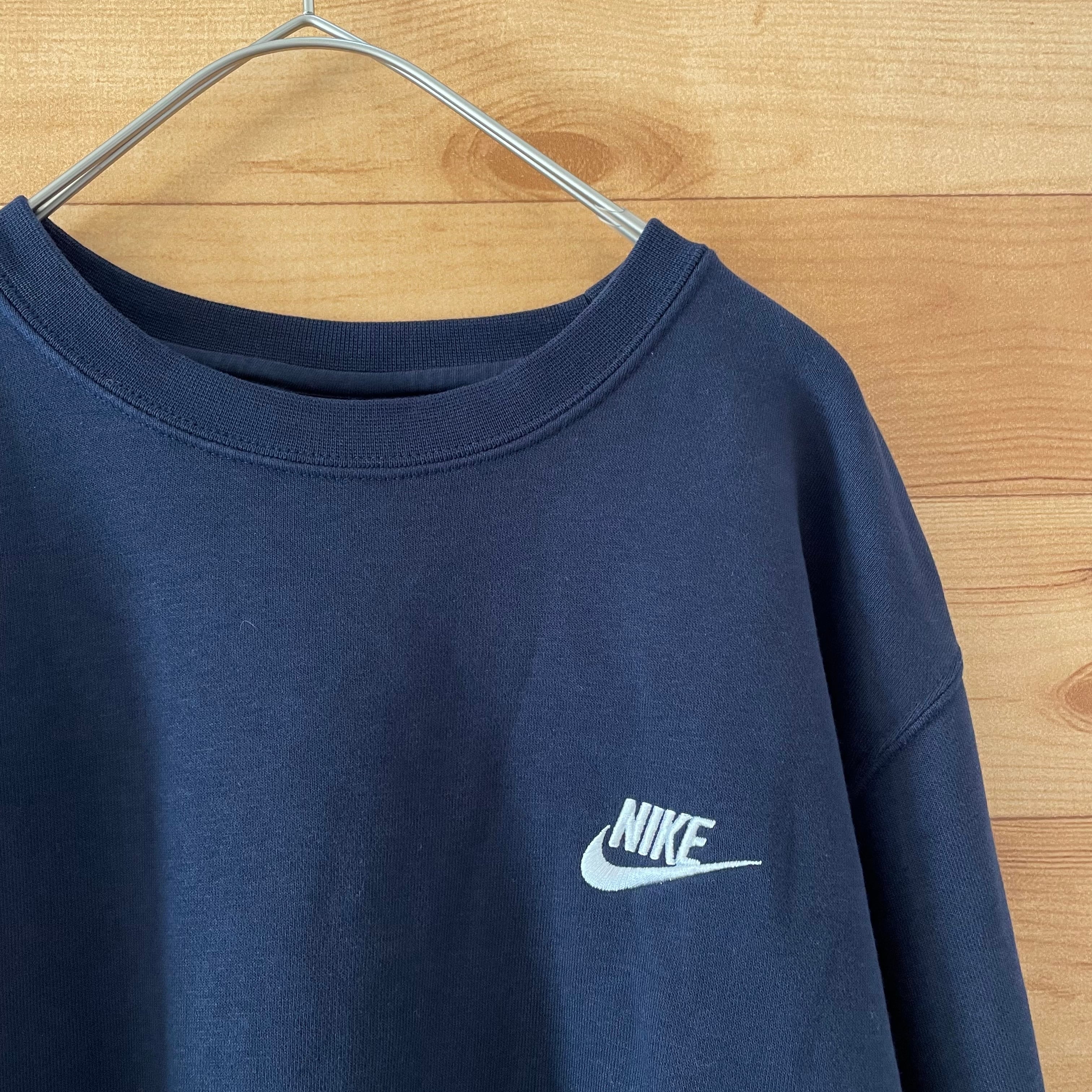 《激レア》90's ナイキ NIKE☆スウェット XL 刺繍ロゴ ネイビー 紺色