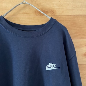 【NIKE】刺繍ロゴ ワンポイント スウェット トレーナー XL ナイキ ネイビー US古着