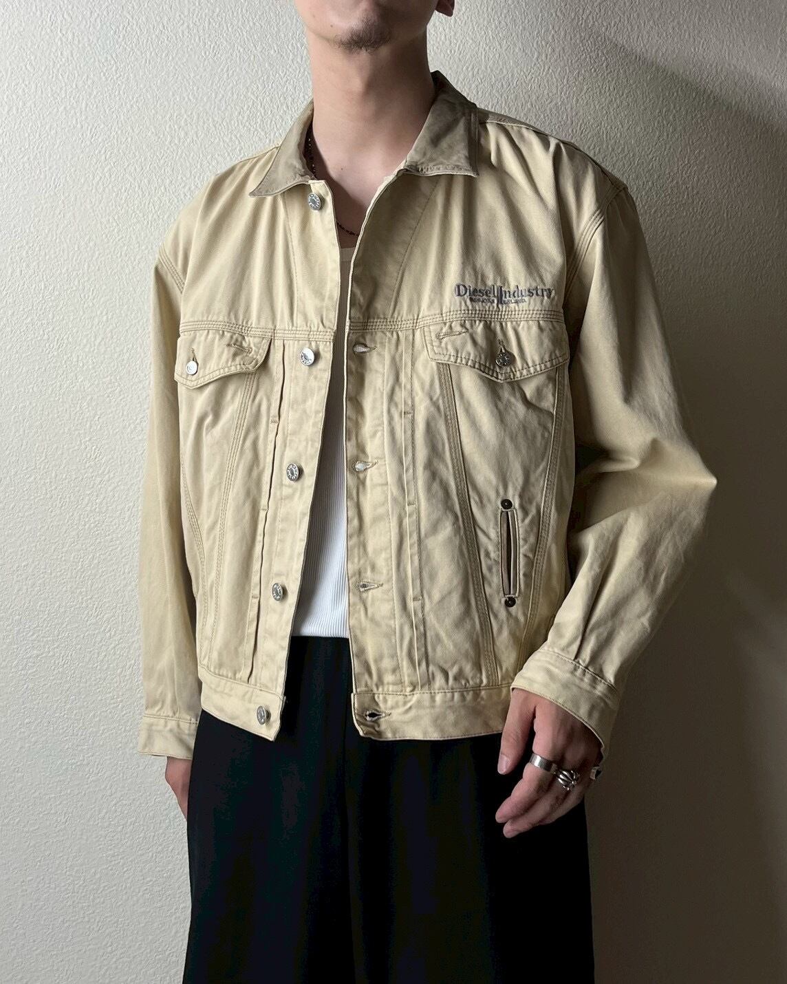 90s DIESEL Leather Collar Cotton Trucker Jacket ITALY製 | VOLAR