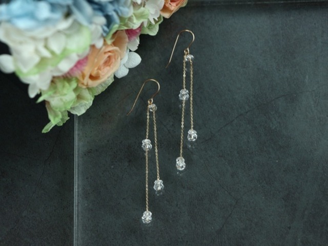 14kgf-crystal line pierced earrings /can be chang to A.N original clip-on