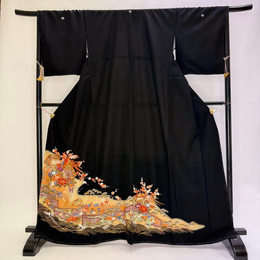 黒留袖 リサイクル着物 幅広 大きい 安い 裄68.8cm L size リメイク 中古 礼装 ポリエステル リユース 6223