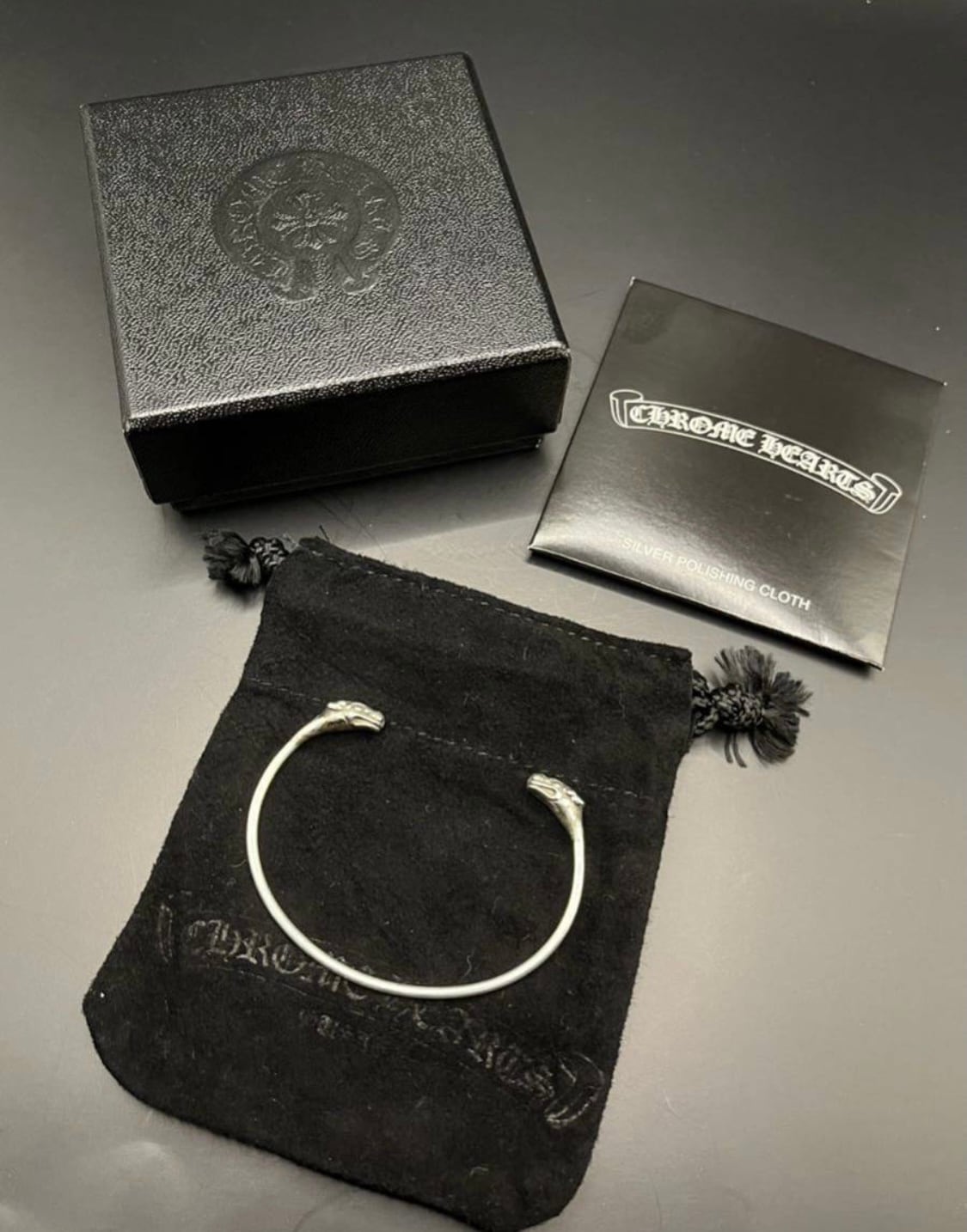 CHROME HEARTS クロムハーツ ケルティック ダブルドッグ スキニー バングル カフ ブレスレット